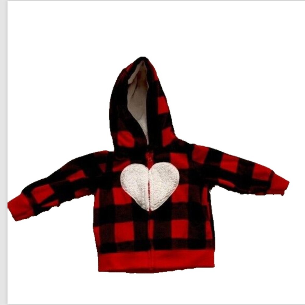 Carter’s Buffalo Plaid Hooded Jacket Heart Red 6 month toddler girl